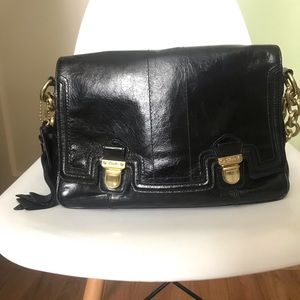 Coach Poppy Black Leather Messenger Crossbody bag